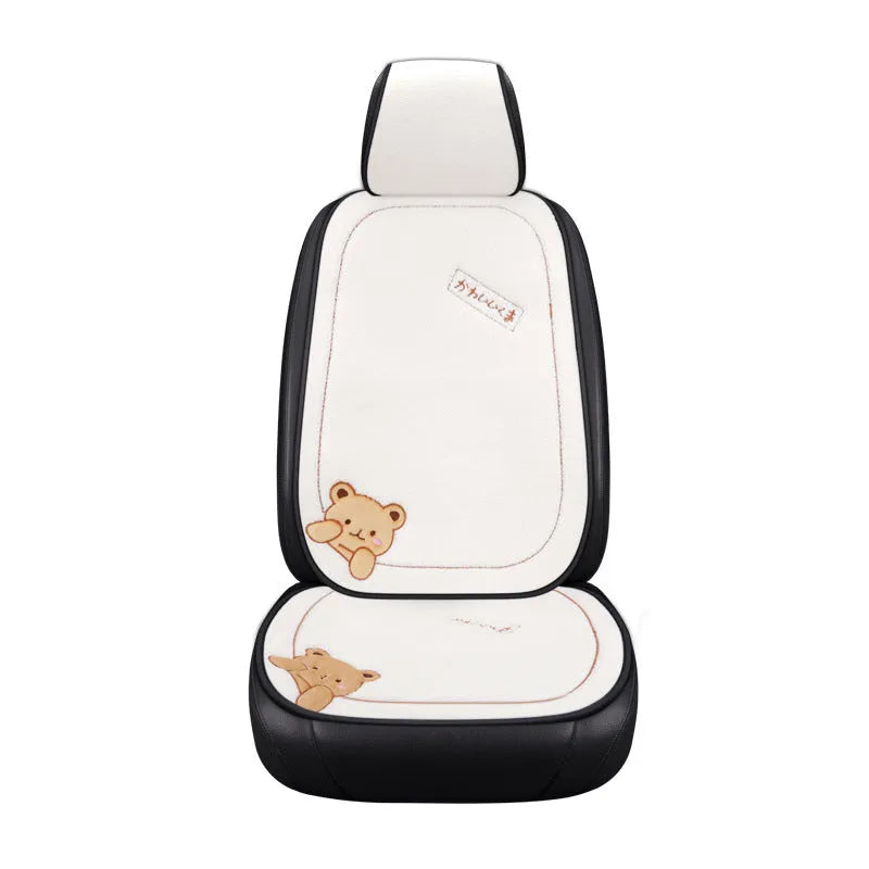 Trendy bear-grey three-piece car seat cushion set with square pad and lumbar support pillow.