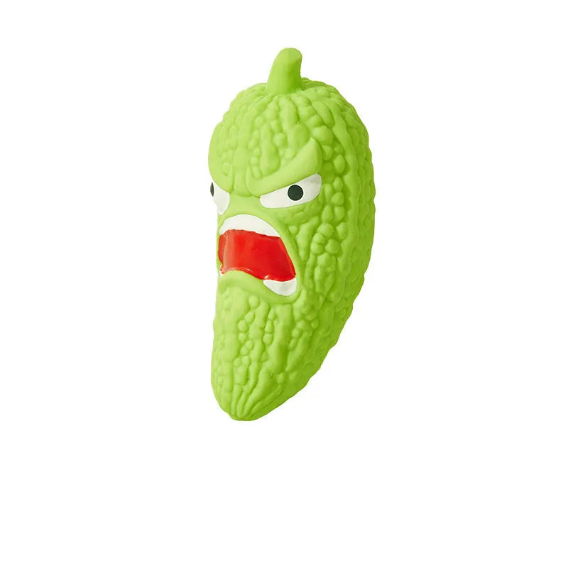 Bitter gourd and chili shaped dog chew toys for teeth grinding and dental cleaning