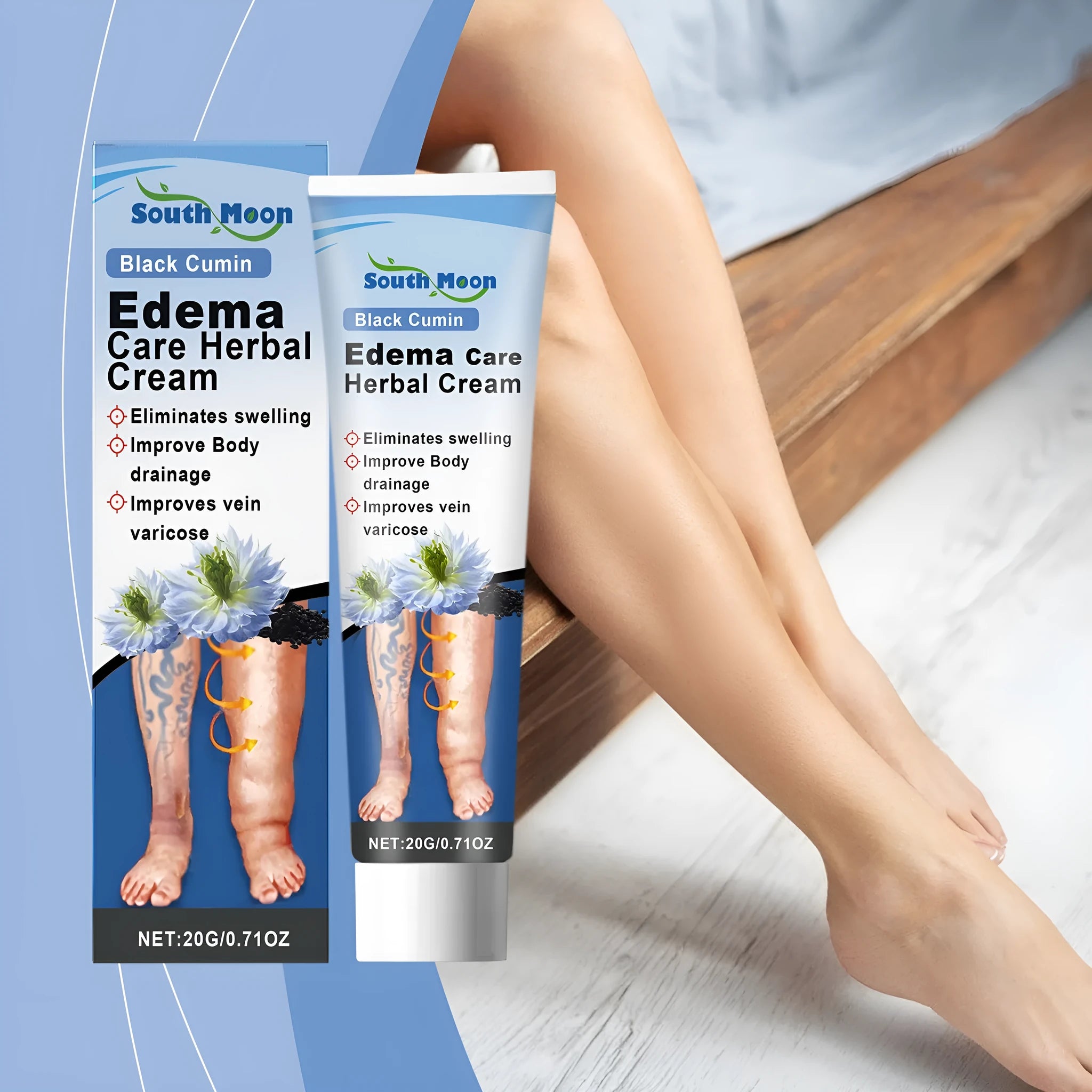 20g jar of herbal leg care cream with black grass seeds and horse chestnut extract
