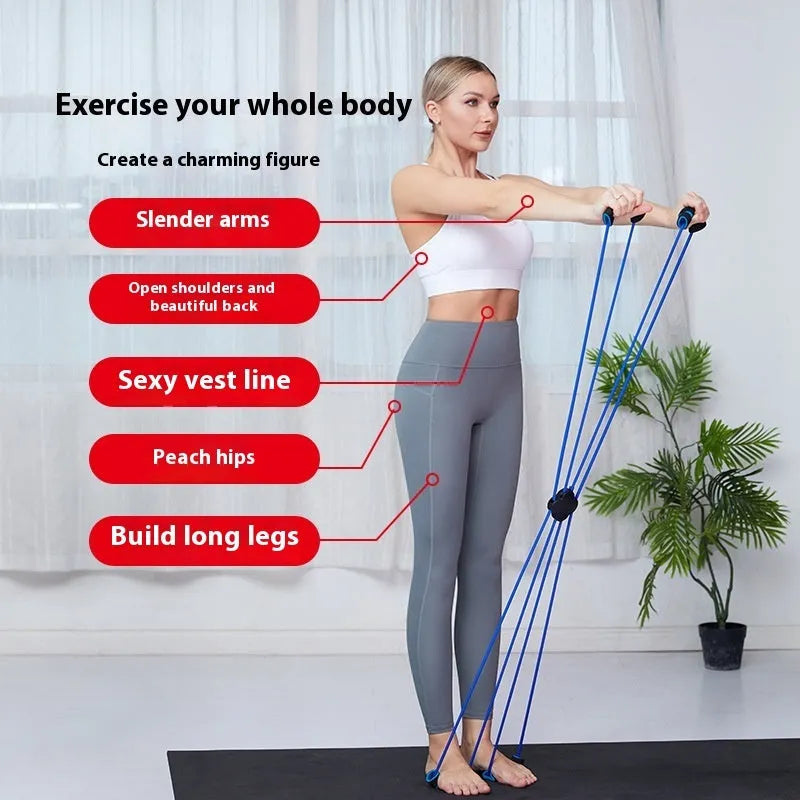 Blue and red eight character TPR resistance puller with cross tension device for shoulder fitness.