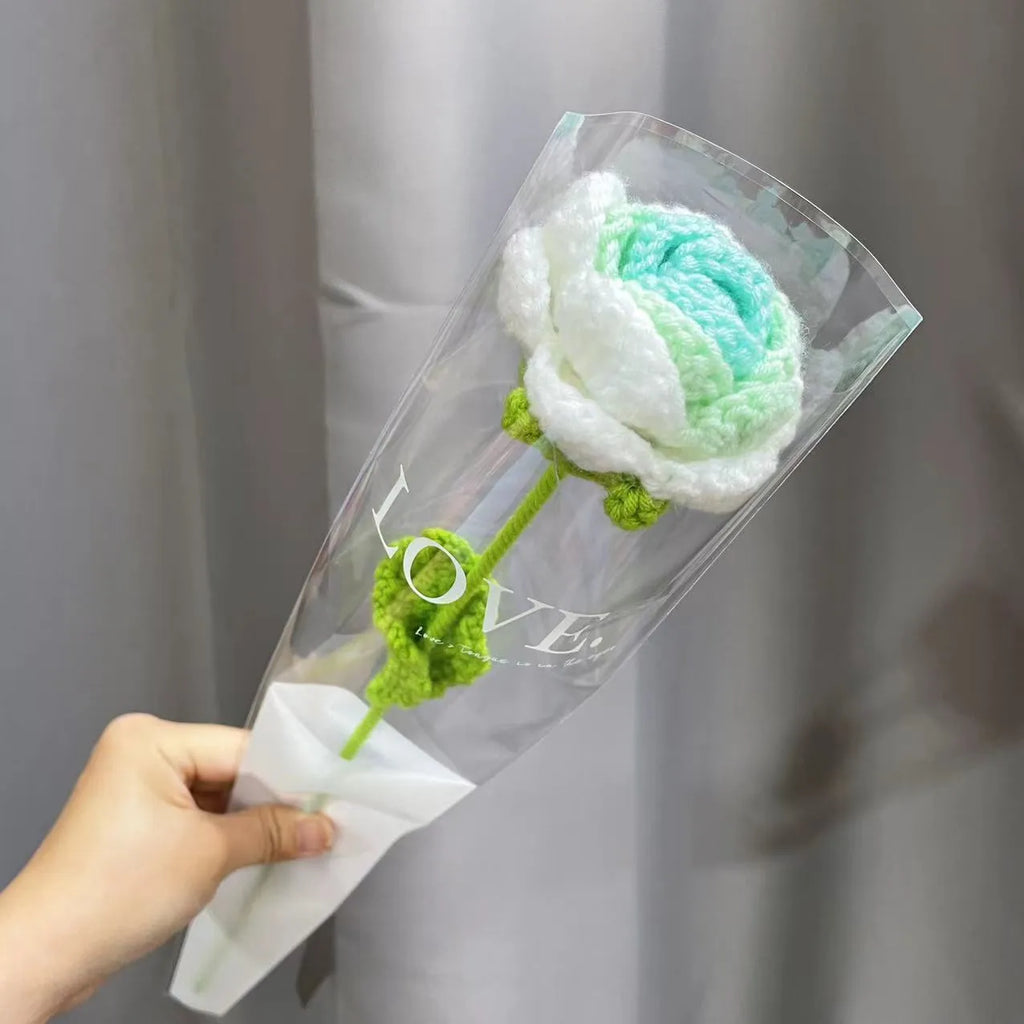 Gradient blue wool weaving silk rose bouquet artificial flower decorative piece