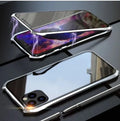 Glass magnetic king metal back cover for iPhone 11 in black, red, blue, and silver colours.