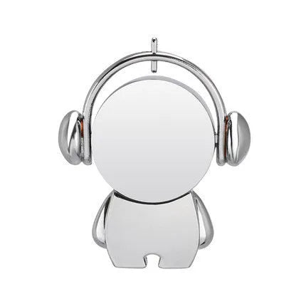 Silver and rose gold metal USB flash drives with a cartoon musician graphic, showing front and side views.