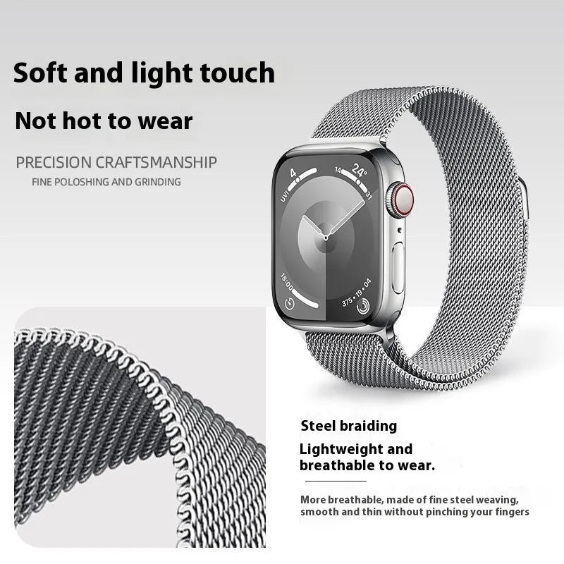 Milanis magnetic strap stainless steel metal watch band for Apple Watch in silver finish with magnetic clasp