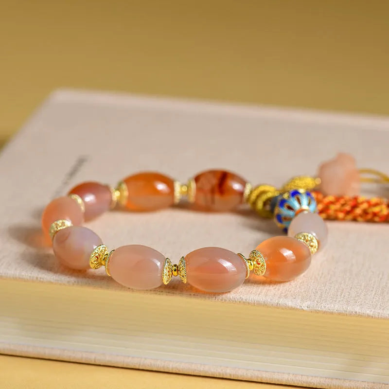 Jinsi Jade agate Tibetan bracelet with floral patterns in vintage ethnic style