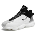 New Youth Basketball Running Sneakers white black TPU popcorn sole microfiber upper front lace-up platform flat heel