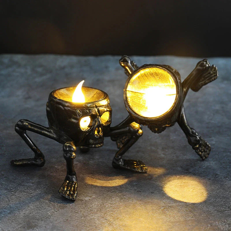 A spooky skull-shaped lantern with a captivating glow, perfect for Halloween decor.