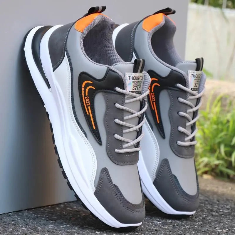 Men's waterproof casual sneaker with PU upper and leather stitching, high-mouth cut, multiple colour options
