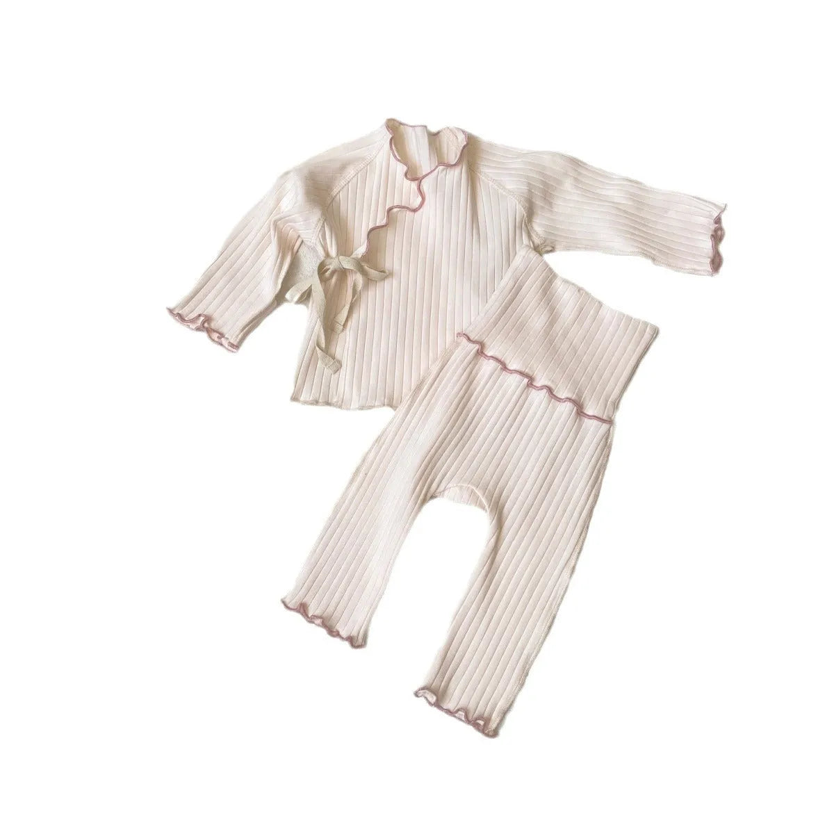 Cotton sunken stripe fungus long sleeve gown and trousers pyjama suit for unisex sleepwear