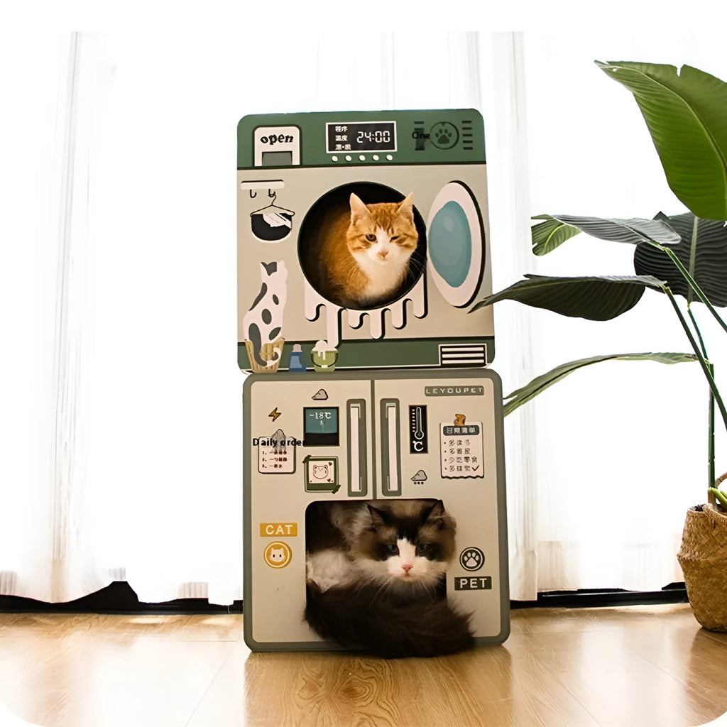 Washing machine design cat scratch board and cat nest integrated toy made from corrugated paper