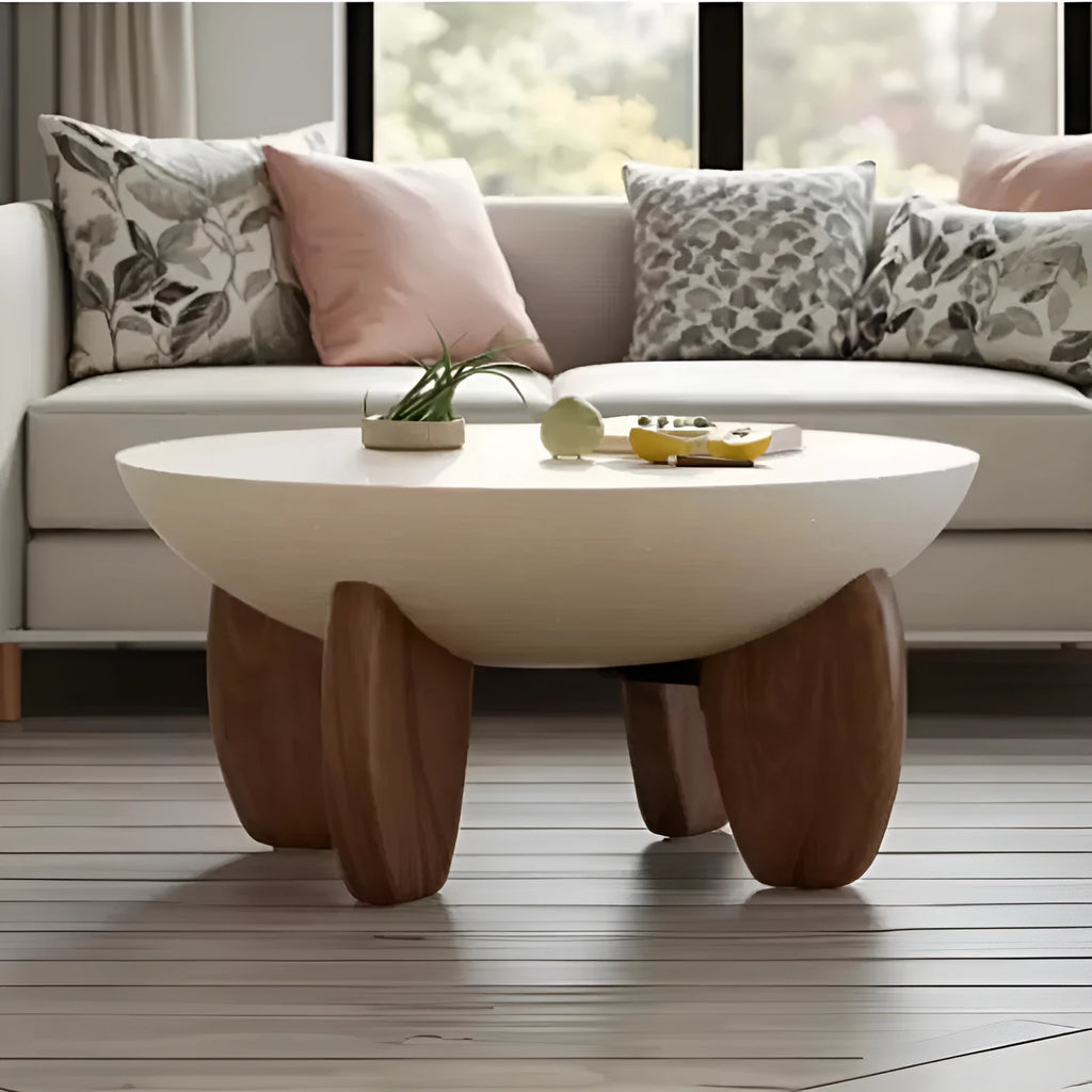 White solid wood coffee table with adjustable height and storage compartment