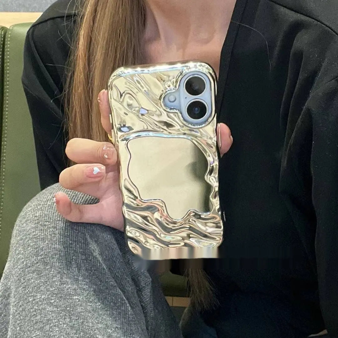 iPhone case with water ripple texture, solid colour, and a central mirror strip.