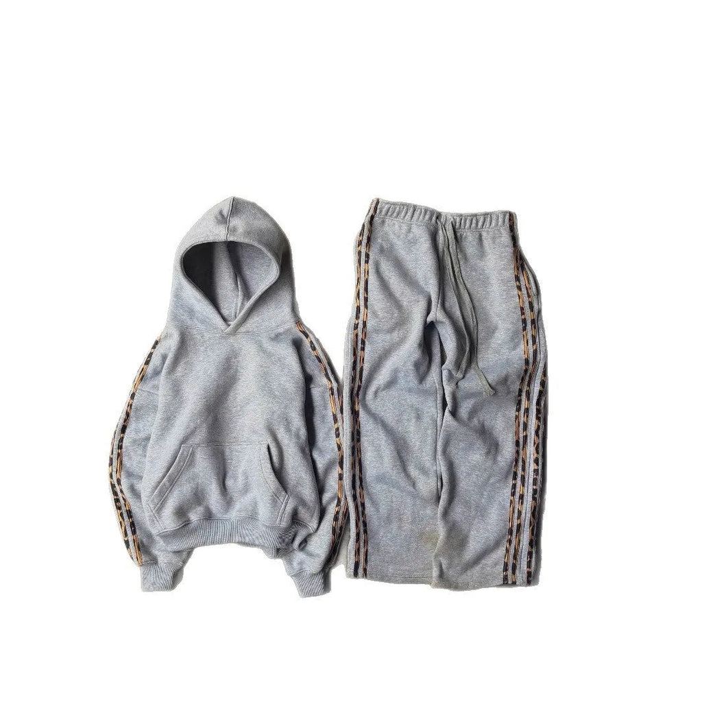 Vintage print long sleeve pullover hoodie with cartoon animation, loose fit, front pocket, grey colour