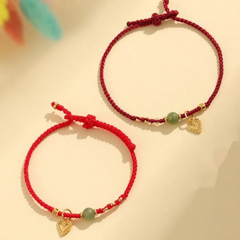 925 silver Hetian jade handmade woven bracelet with red strap for women