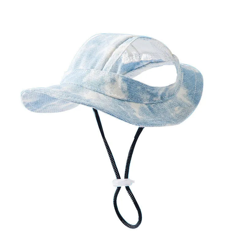 Pet hat with ear holes and adjustable chin strap for small and medium dogs tie-dye cotton polyester sun protection