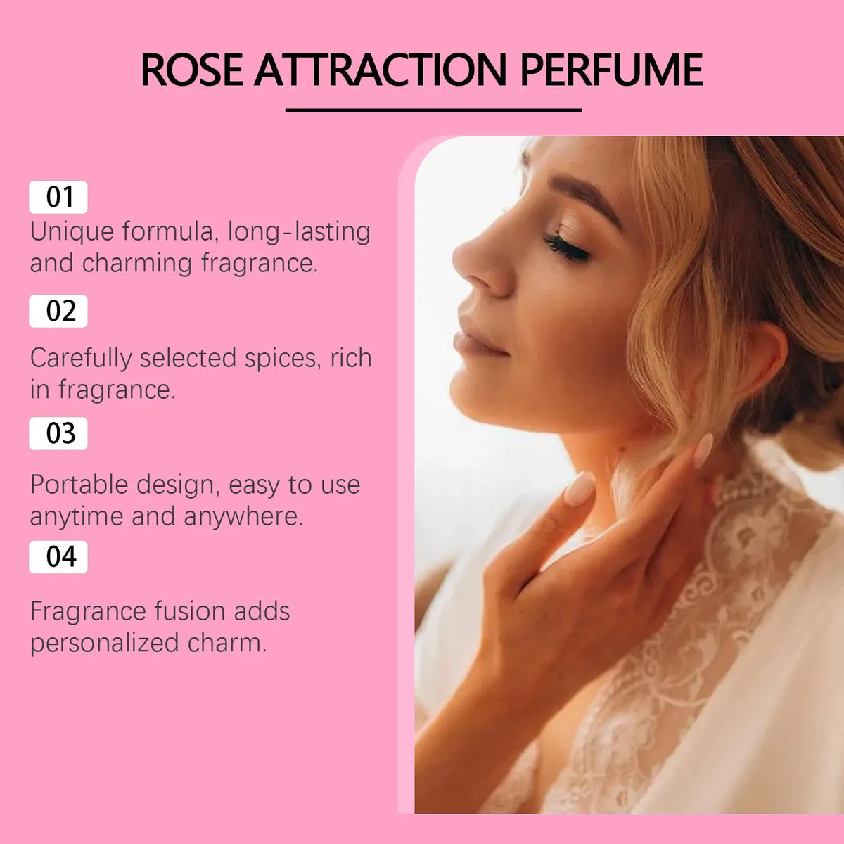 Small 15ml bottle of rose light perfume with moisturising body care kit packaging