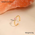 Open ended stainless steel ring with heart shaped geometric design and zirconium inlay in choice of colours