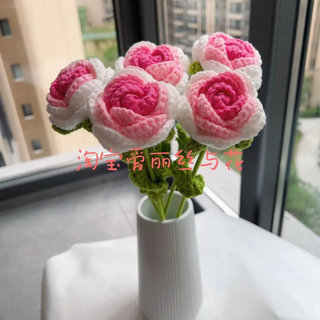 Gradient blue wool weaving silk rose bouquet artificial flower decorative piece