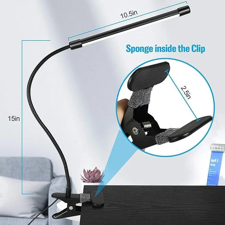 Black and white LED desk lamp with 26cm length for student dormitory study