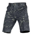 Adult elastic waist camouflage cargo shorts shown in multiple colour options including CP camo and dark night patterns