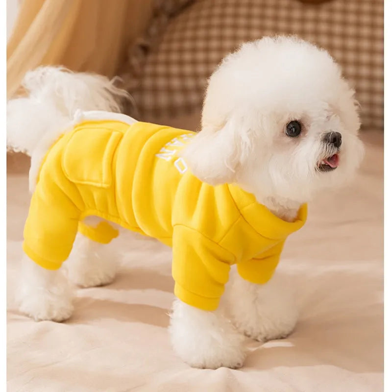 Four-legged thin fleece pet hoodie for small and medium dogs in green