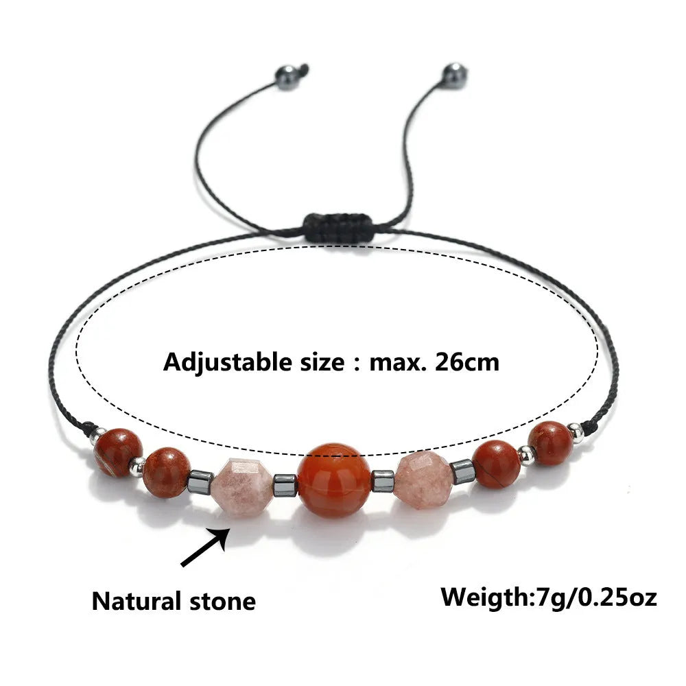 Geometric red crystal bracelet with sunstone, redstone and copper beads handcrafted design