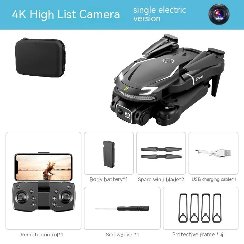 V88 UAV drone in black with 4K dual cameras, folded plastic body measuring 13x8x6cm
