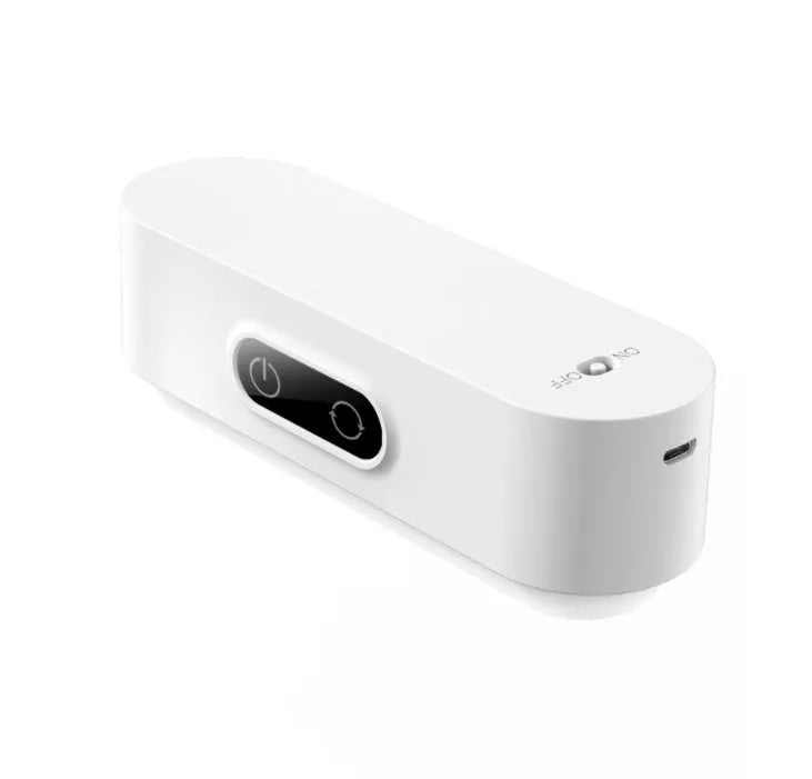 White magnetic USB rechargeable LED sensor light with touch controls on a curved panel
