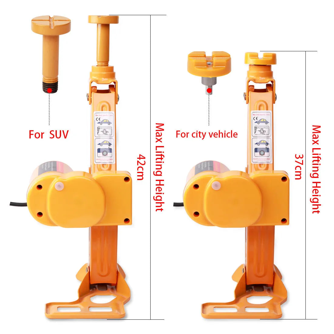 Yellow steel electric car jack set with 12V power and electric wrench for vehicle tyre changes