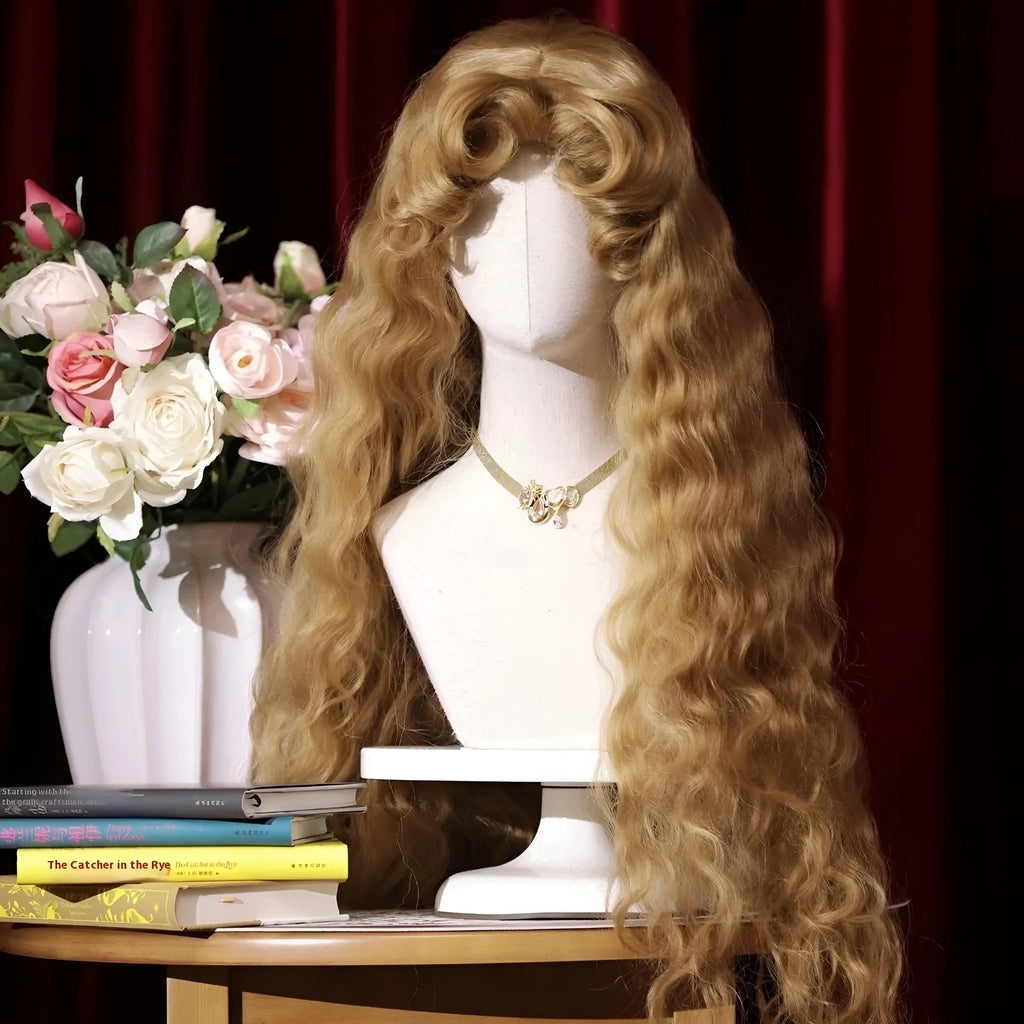 Long Lolita wig with French fluffy small curls in French Golden Brown, high temperature fibre style