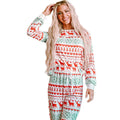 White Christmas fashion suit set with printed polyester top and trousers, casual long sleeve style