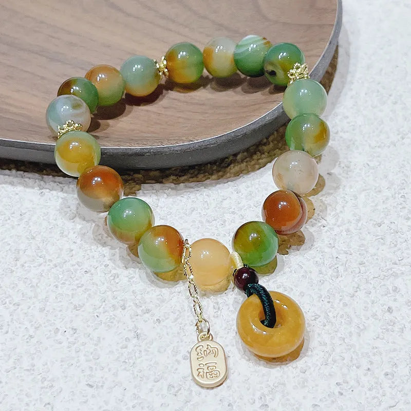 Yellow peacock agate and old mine topaz women's bracelet with peace buckle fastening