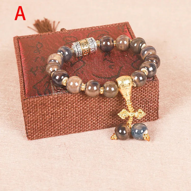 Men's gradient ceramic bracelet with Yonghe blessing charm and coloured glaze beads