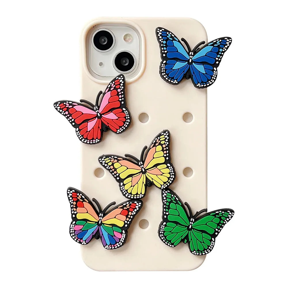 Three-dimensional colorized butterfly silicone phone case anti-fall for Apple iPhone