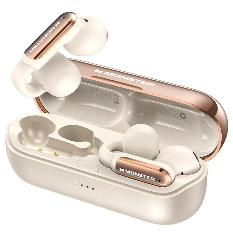 AC601 ear-mounted Bluetooth bone conduction headset in beige, black or purple with Type-C cable