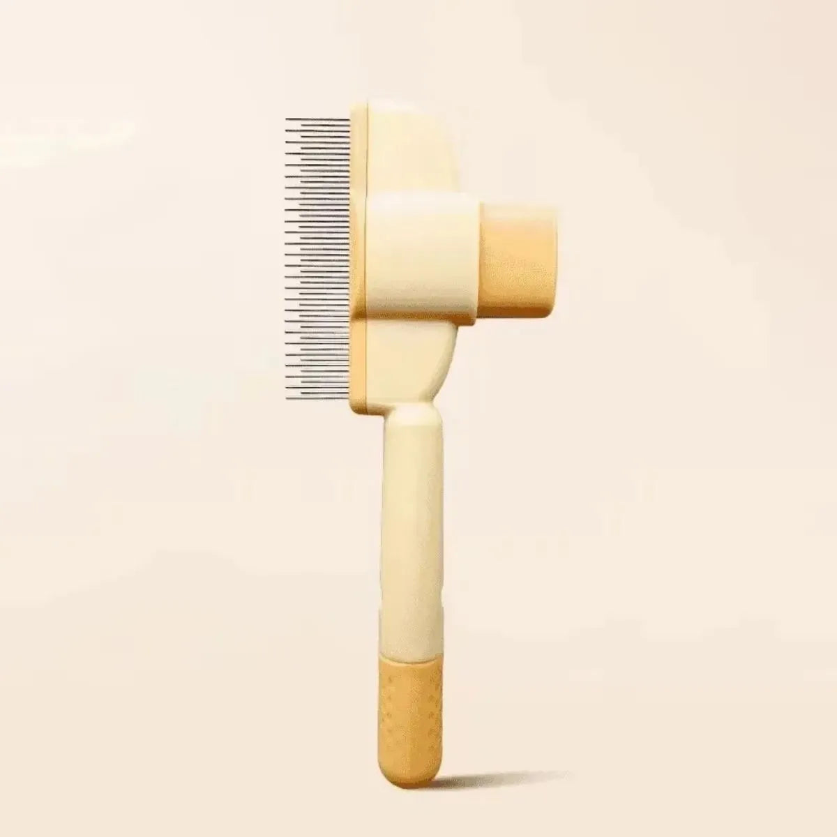 Green and yellow pet grooming brush for dogs with one-click hair removal feature
