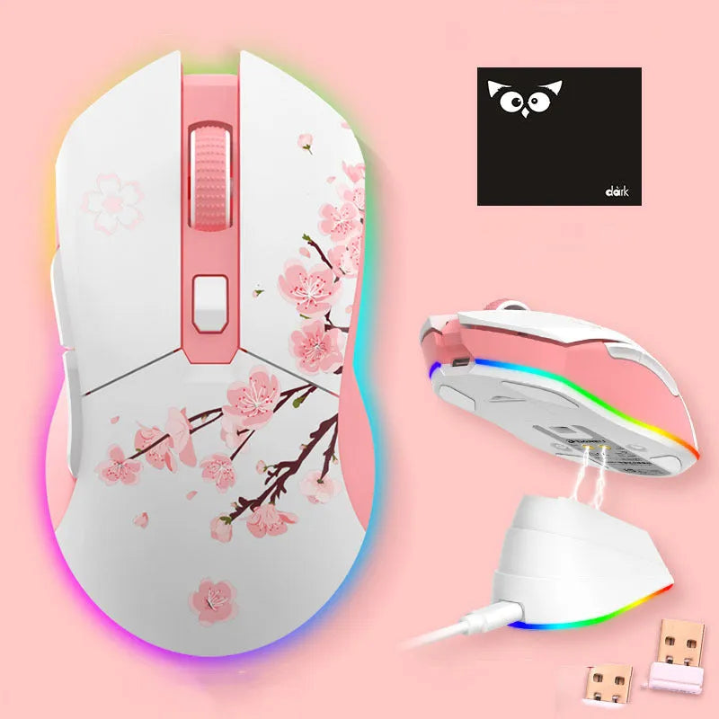 Lightweight wireless wired game mouse with USB connector and mouse pad in green