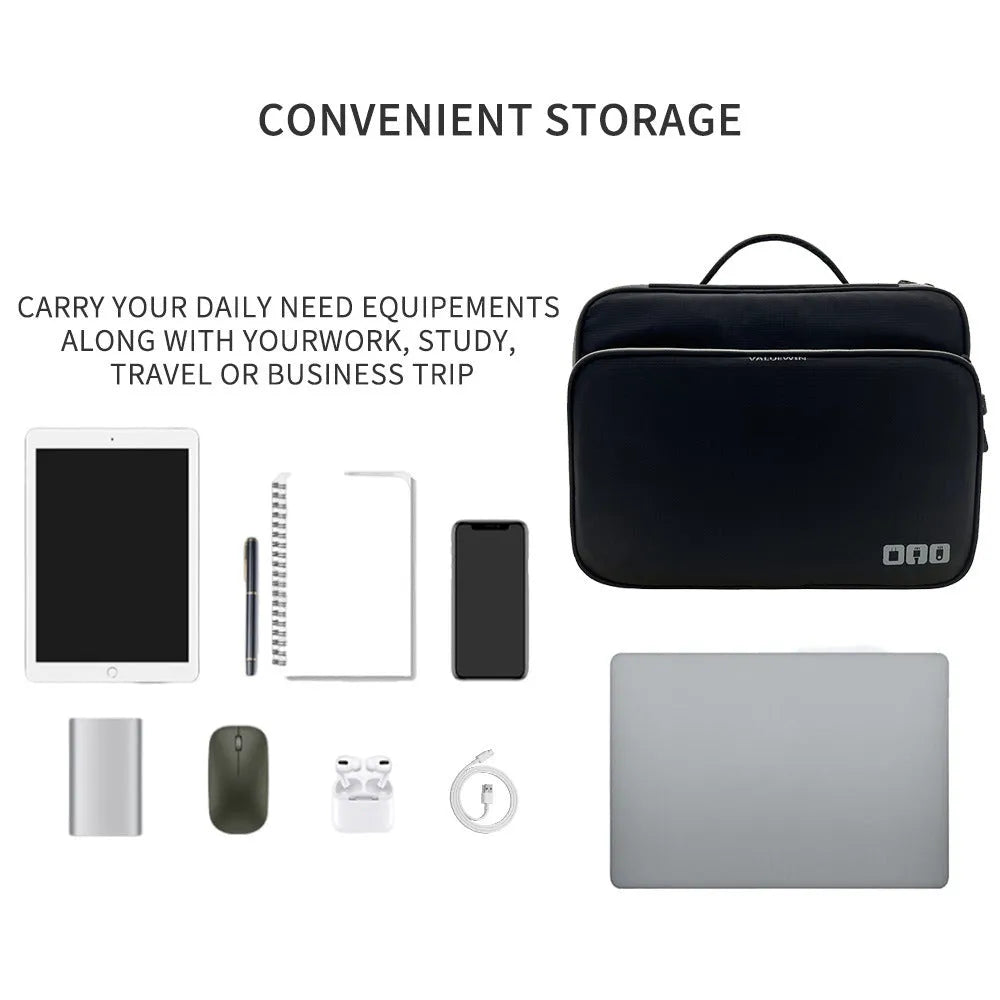 Three-layer waterproof polyester travel storage bag in black with sewing line detailing