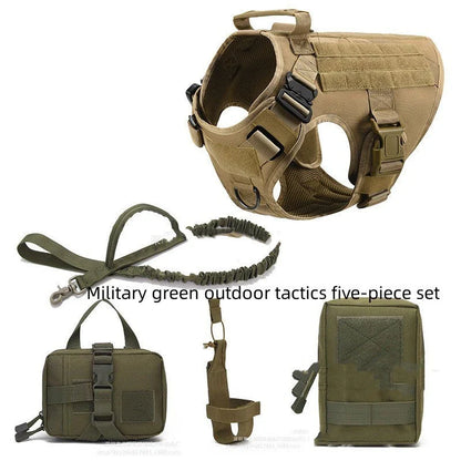 Premium tactical dog harness with reinforced buckles, customizable Velcro panels, and a sturdy top handle for maximum control and security.