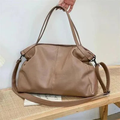 Large soft surface PU messenger tote bag with adjustable shoulder strap and zip opening