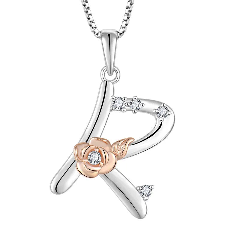 925 sterling silver necklace with English letter B zircon pendant on a collarbone chain