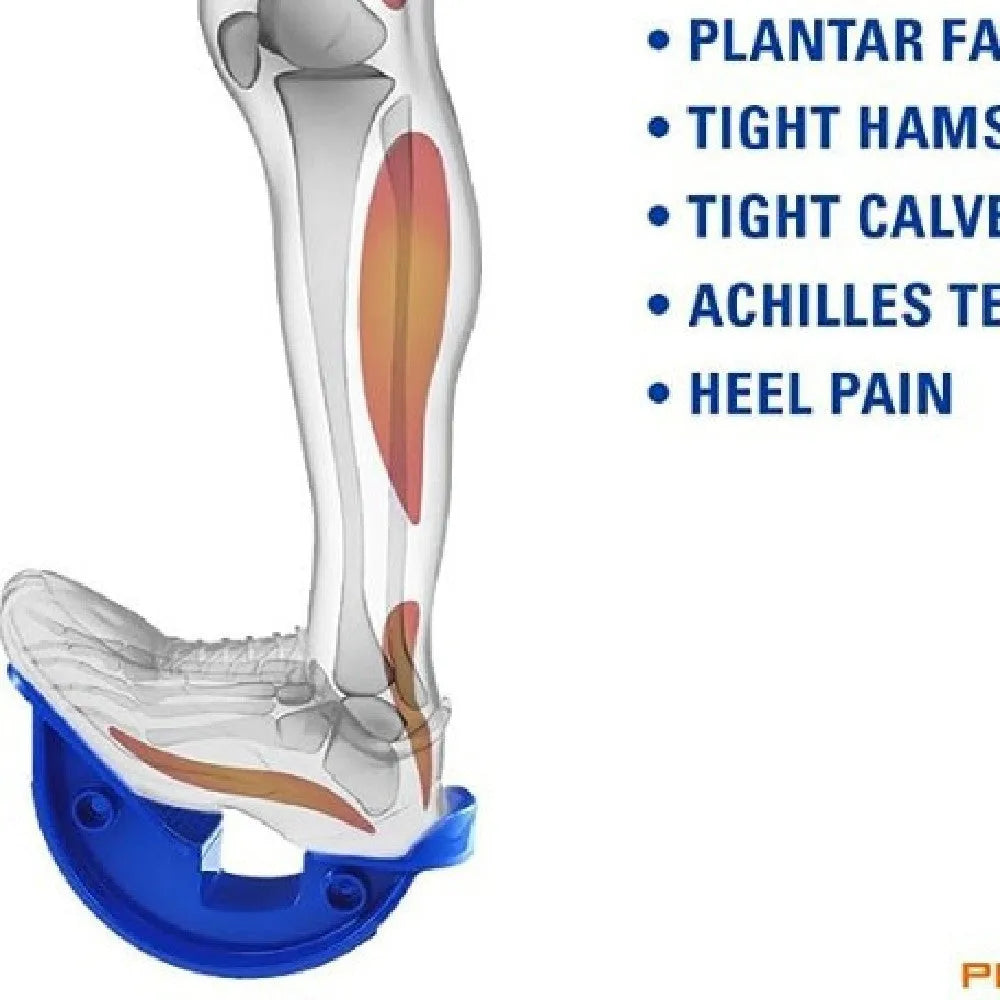 Blue ABS plastic lower leg stretcher with diagonal pedal design for home exercise