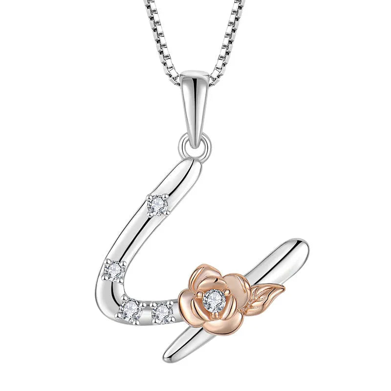 925 sterling silver necklace with English letter B zircon pendant on a collarbone chain