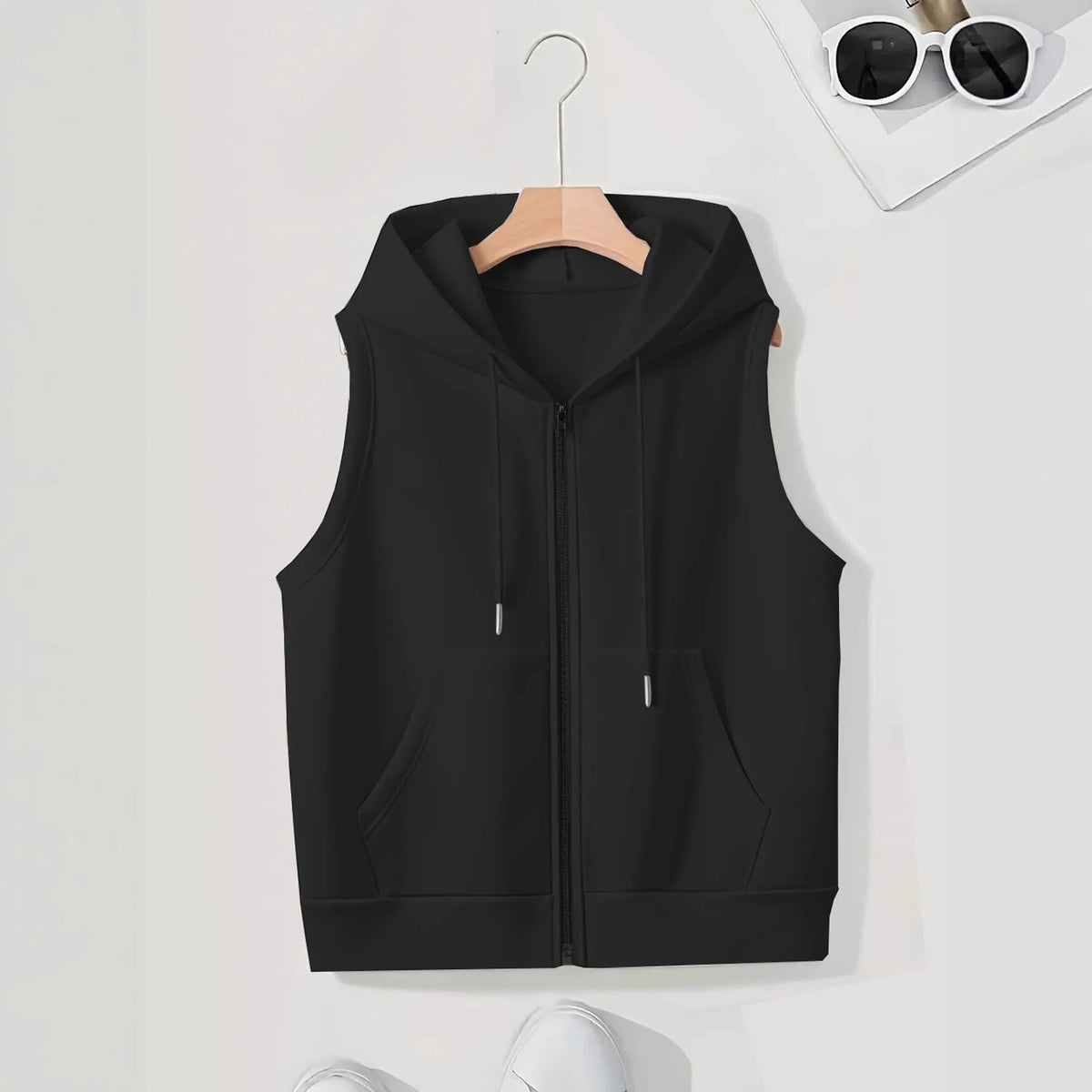 Women's sleeveless slim-fit zip cardigan sweater in white, black, dark blue or purple, sizes S to 3XL