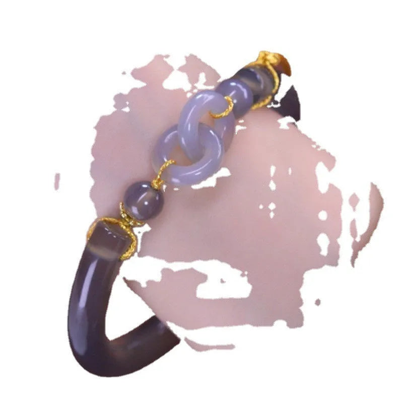 Grey retro style women's bracelet made from smoke purple agate with a ring buckle fastening.
