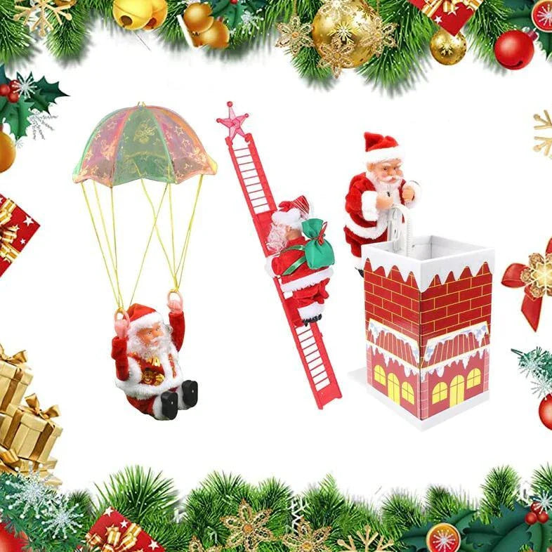 Magical Santa Claus decoration that climbs up and down a chimney, playing Christmas carols and creating a festive atmosphere