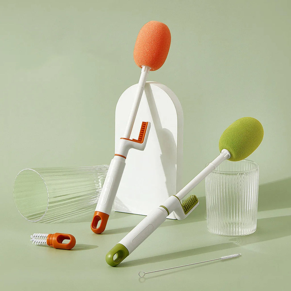 Long handle plastic cup brush for bottle cleaning in orange and army green