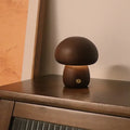Wooden mushroom LED night light with touch switch, beech or walnut colour, 165 x 100 mm bedside lamp