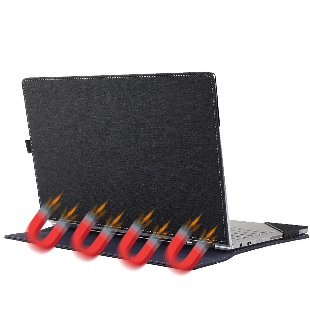 Black imitation leather laptop protective sleeve for Microsoft Surface Laptop 6 with portable bracket design