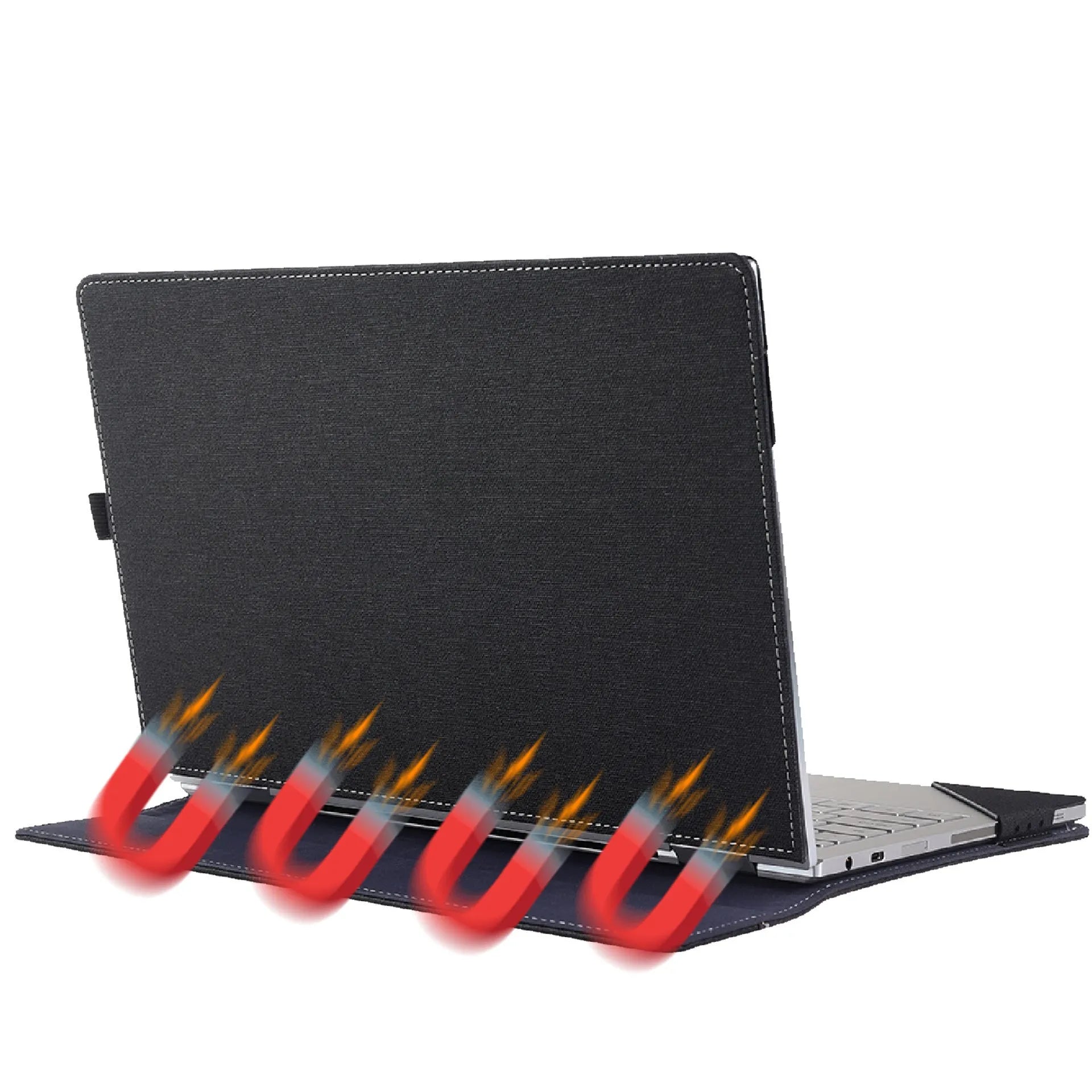 Black imitation leather laptop protective sleeve for Microsoft Surface Laptop 6 with portable bracket design